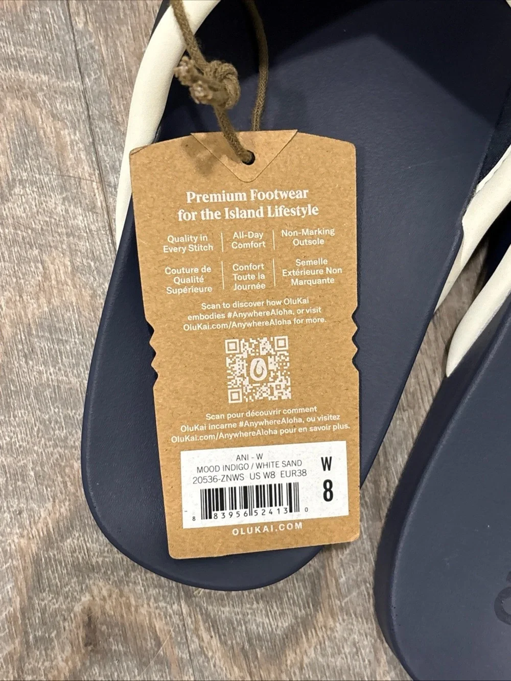 OluKai Women’s Ani Sandals Size 8 Mood Indigo/White Sand Resortwear Beach NWT